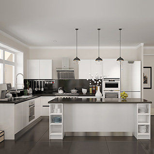 FIK19: Modern Open White Lacquer Kitchen Cabinet