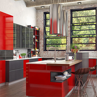 OP16-L25: Modern Red Industrial Style Kitchen Cabinet