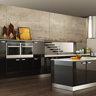 FIK64 : Contemporary Black Lacquer Kitchen Cabinet