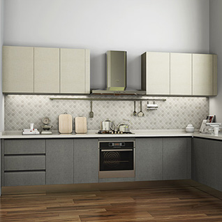 FIK58 : Modern Melamine Kitchen Cabinet in White & Grey Color