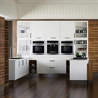 FIK48 : Modern Wood Grain Melamine and Lacquer Kitchen Cabinet