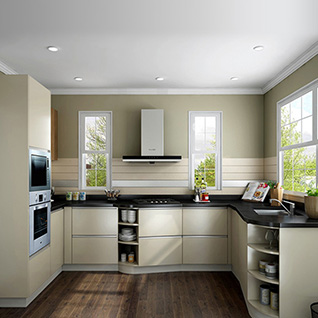 FIK53 : Modern Light Yellow Matte HPL and Melamine Kitchen Cabinet