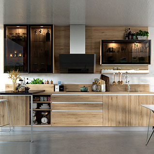 FIK39 : 360cm Width Standard Kitchen Cabinet with Wood Grain Melamine Finish