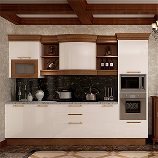 FIK35 : Modern White and Wood Grain High Gloss Lacquer Kitchen Cabinet