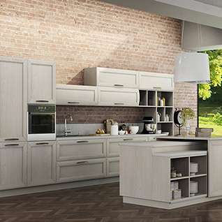 FIK126 : Transitional Natural Ash Solid Wood Kitchen Cabinet