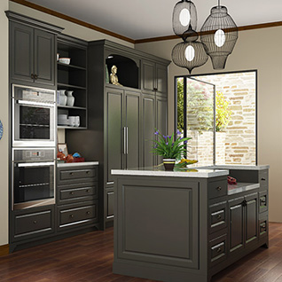 FIK94：Traditional Grey Lacquer Kitchen Cabinet